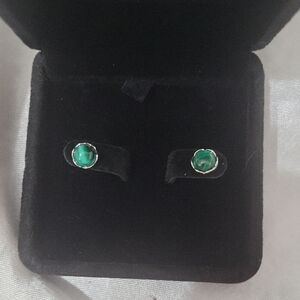 New Genuine Malachite Gemstone and Silver Earrings